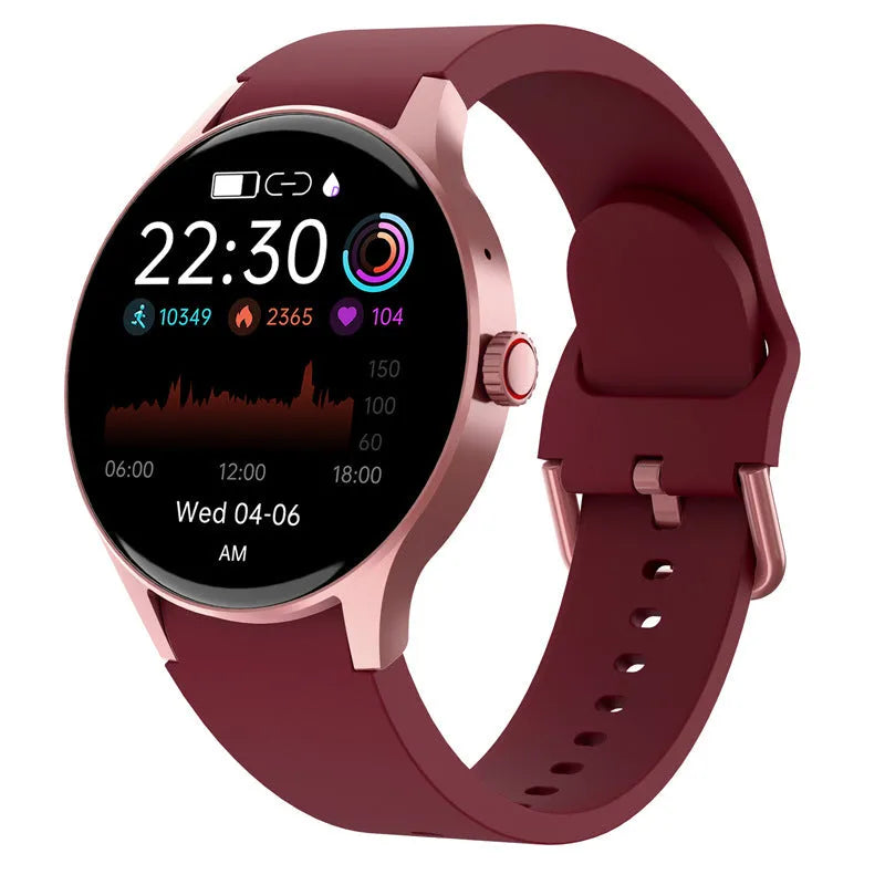 Men's and women's black Bluetooth sport watch with 1.43-inch round screen on wrist, showing display.