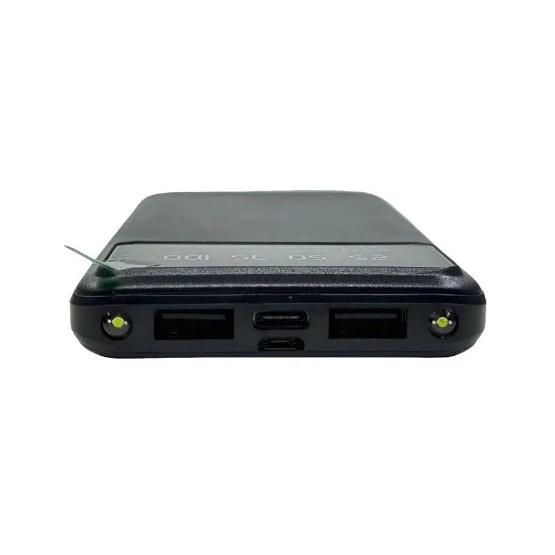 Black ultra-thin 10000mAh fast charging power bank showing slim side profile