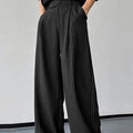 Black vertical striped pleated men's casual trousers with high elasticity fabric