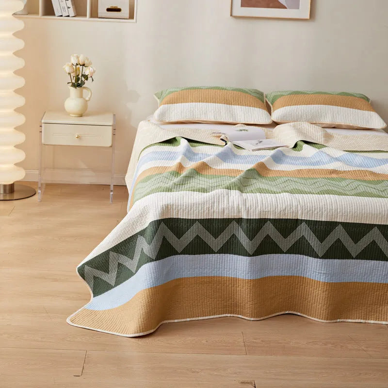 Pure cotton printed bed sheet set with modern simplicity design on bed