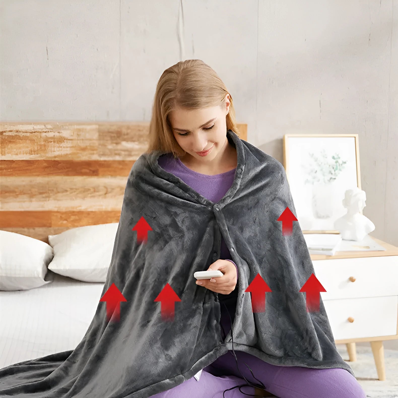 USB heated blanket made of coral fleece, 150x85cm, dark grey, with 3 temperature settings