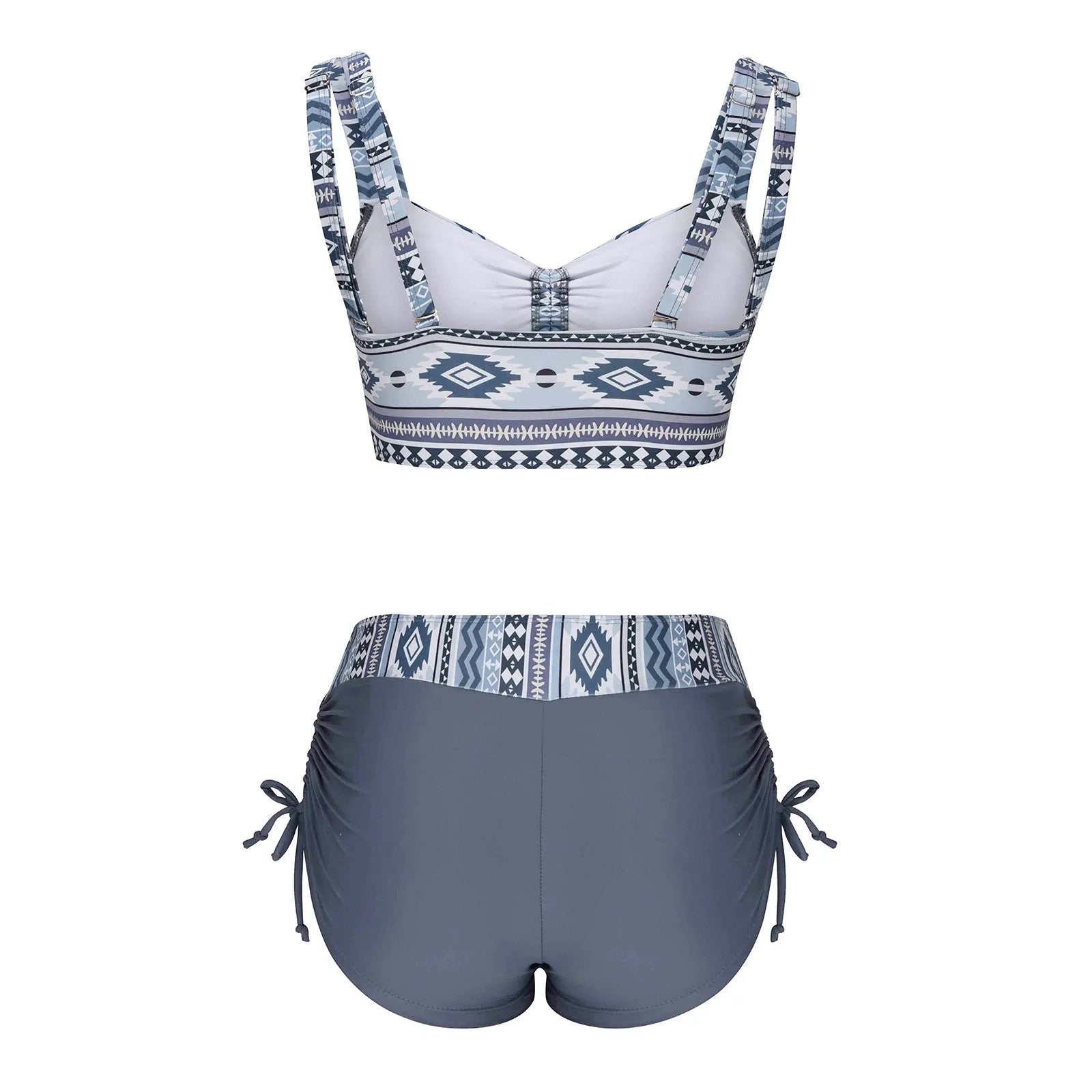 Women's bikini swimsuit in picture colour, shown as a two-piece without padding or underwire.