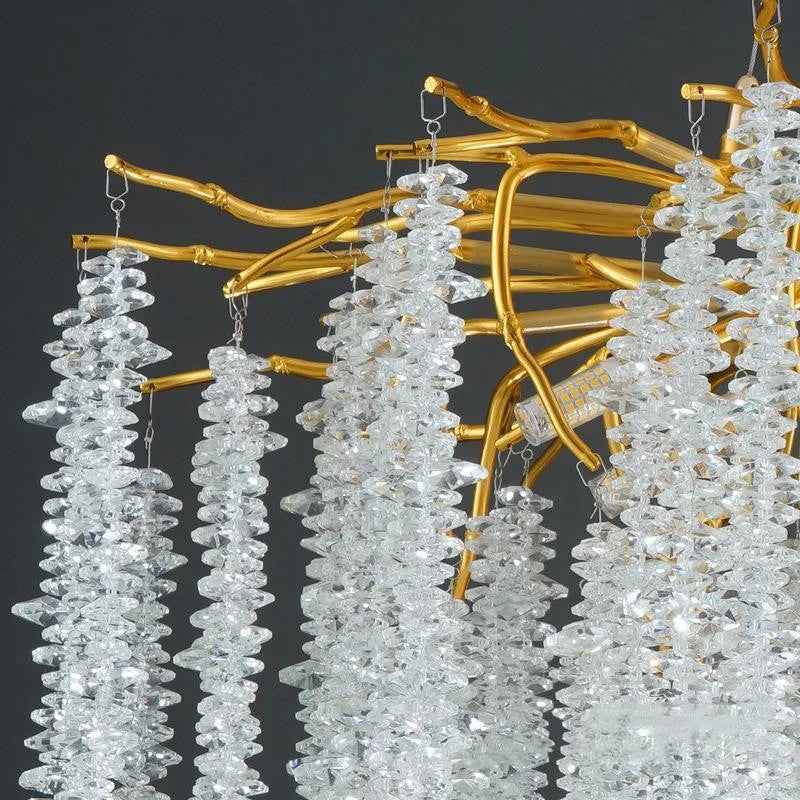 Light luxury crystal chandelier with aluminium alloy body and adjustable height for living room