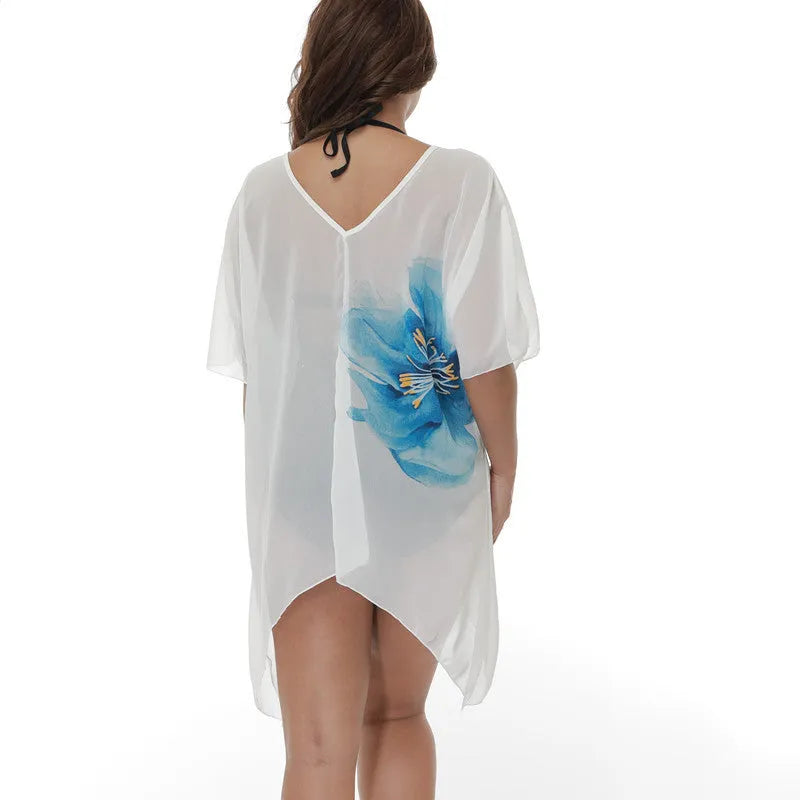 White plus size loose beach blouse cover-up for women