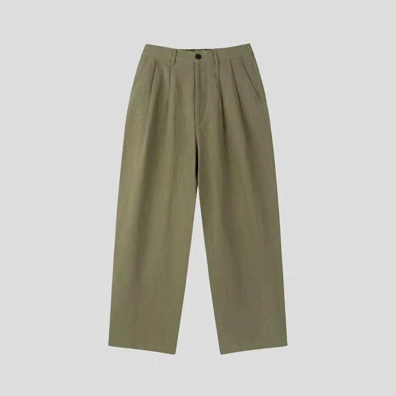 Men's cotton linen suit trousers in apricot colour with micro-elastic fabric and pencil pants leg opening