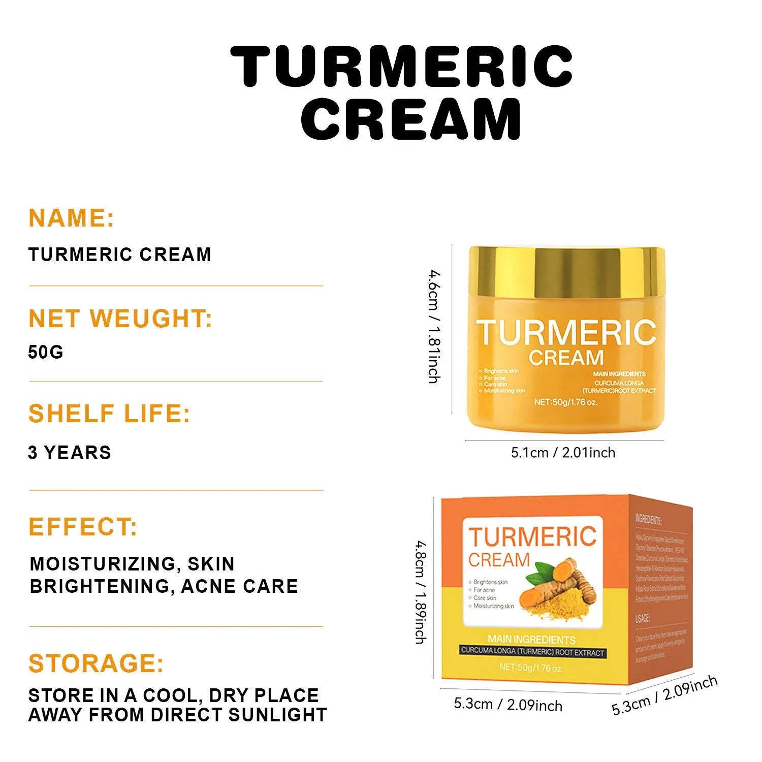 50g brightening moisturising cream jar with vitamin C and hyaluronic acid for facial hydration