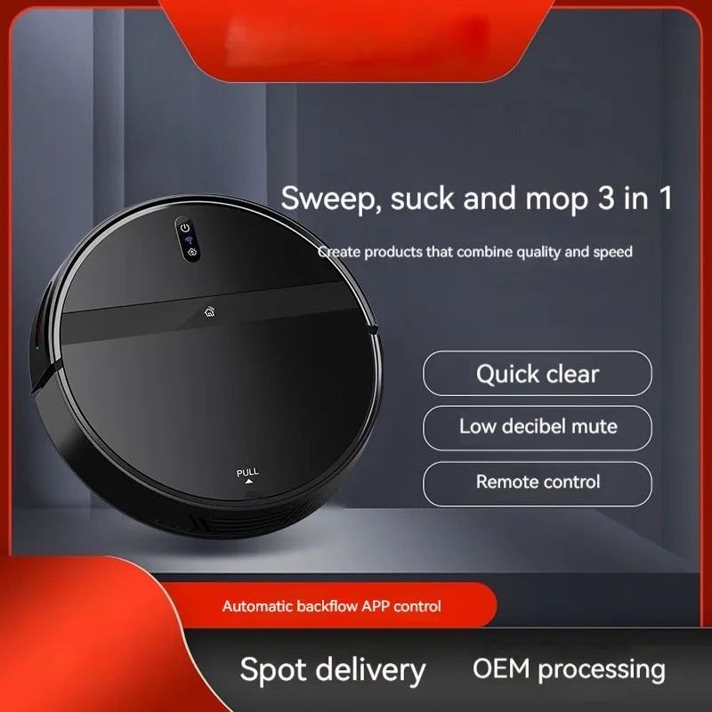 Automatic intelligent sweeping robot in black, 320x320x78mm, with 600ml dust capacity and brushless motor
