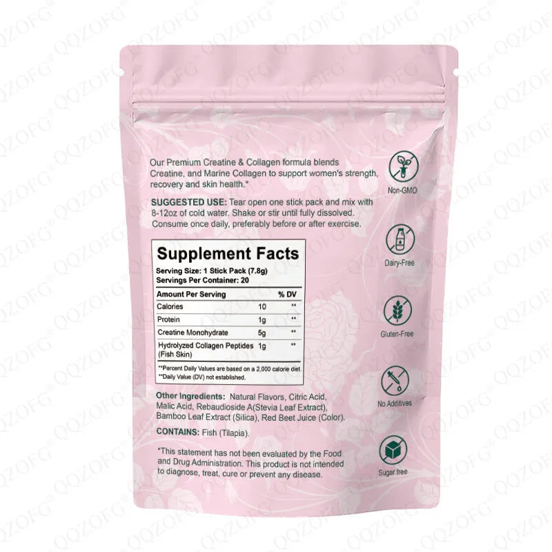 Creatine collagen stick pack 20 sticks raspberry lemon flavour natural beet juice colour sugar-free