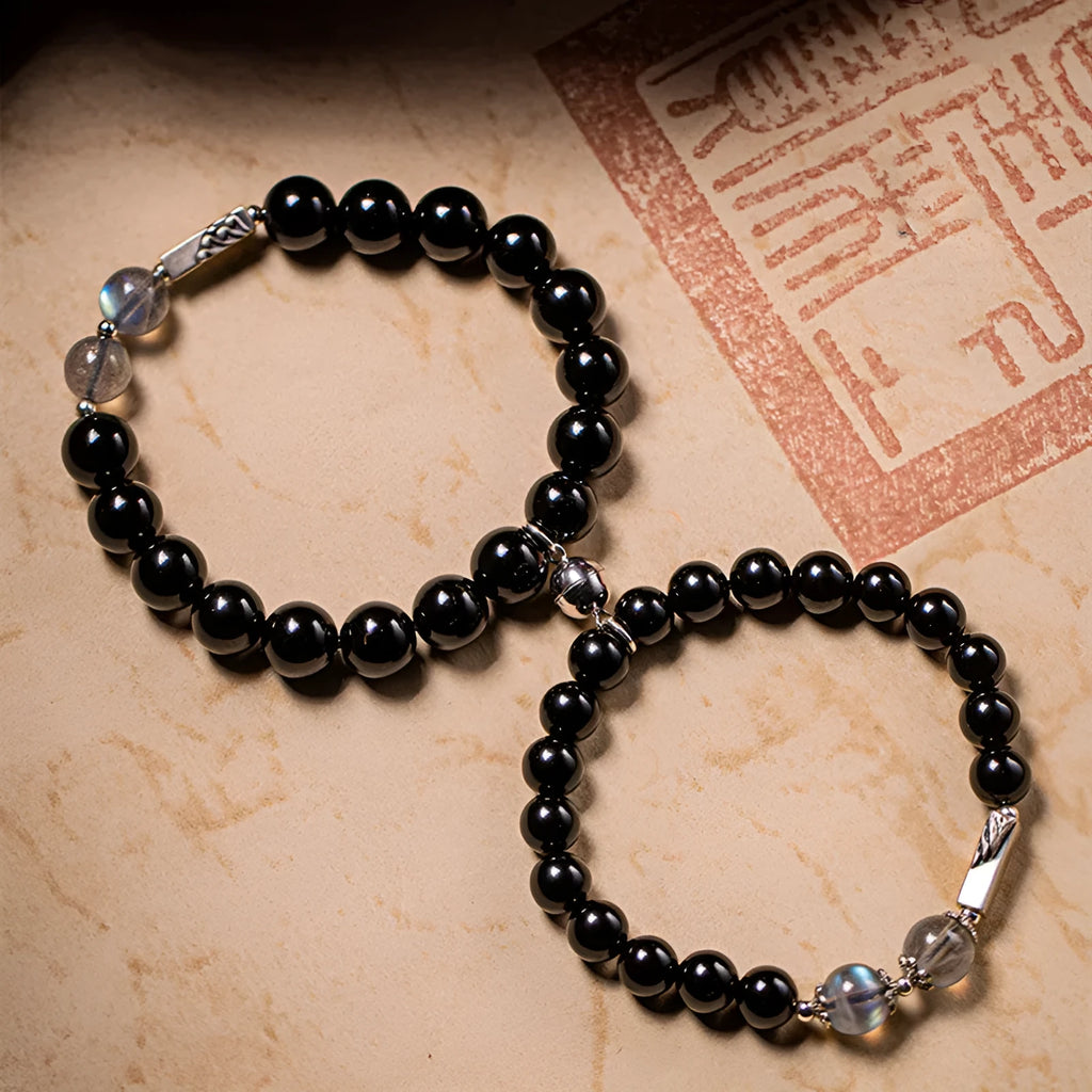 Obsidian Buddha beads couple bracelet DIY kit with 8mm and 10mm beads in national style