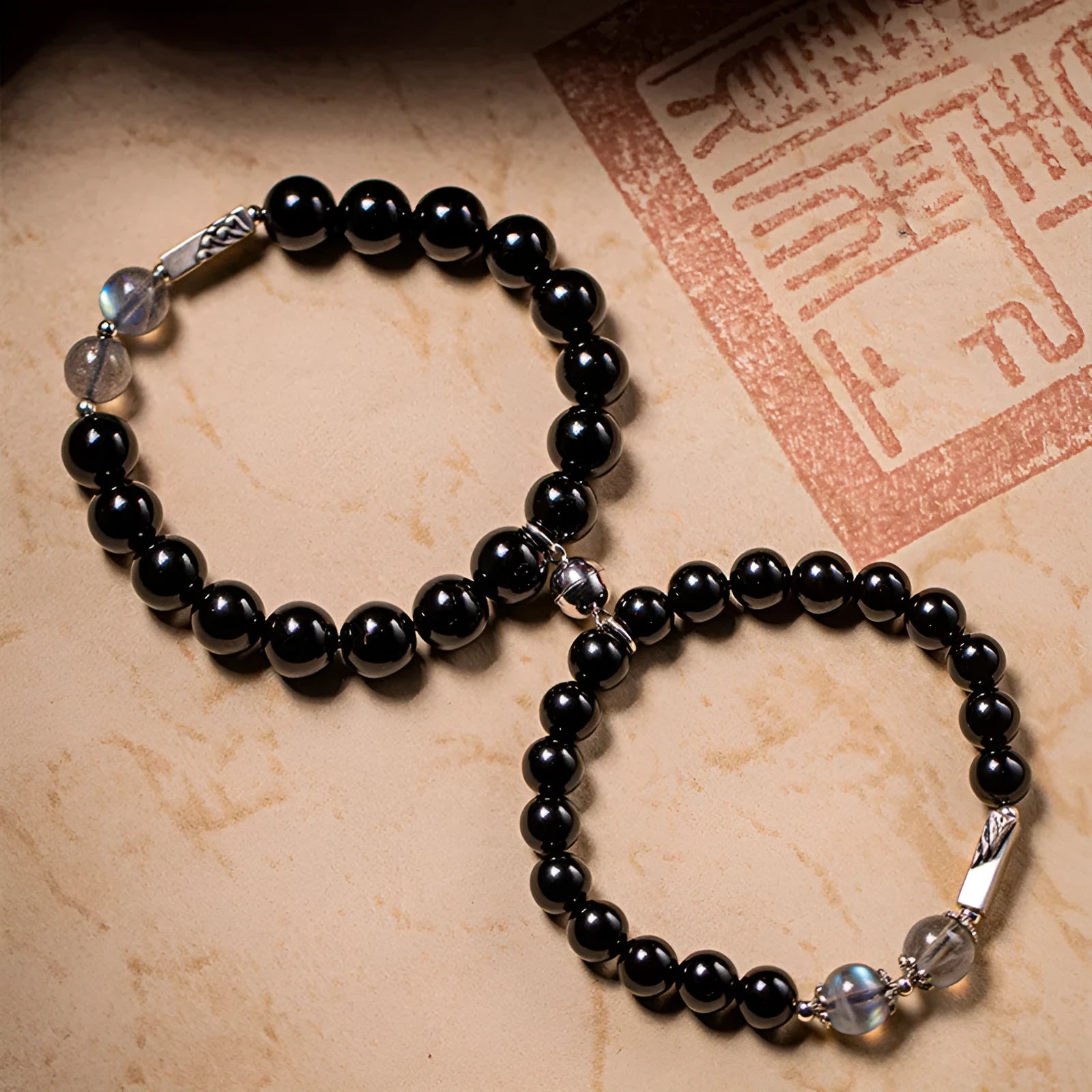 Obsidian Buddha beads couple bracelet DIY kit with 8mm and 10mm beads in national style