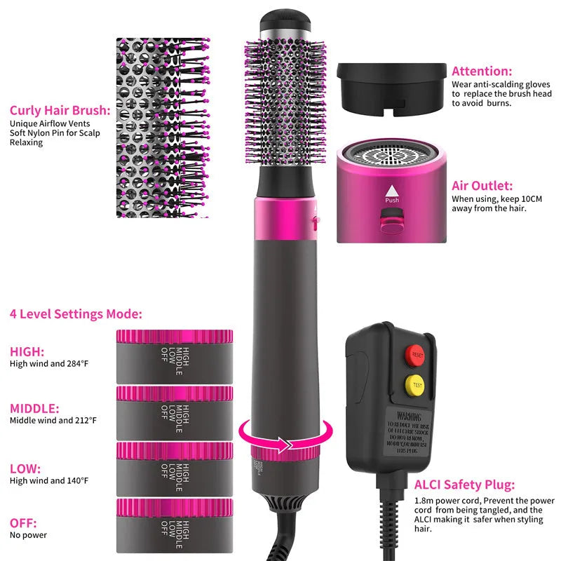 Dyson grey 5-in-1 hair dryer brush styling tool with multiple brush attachments
