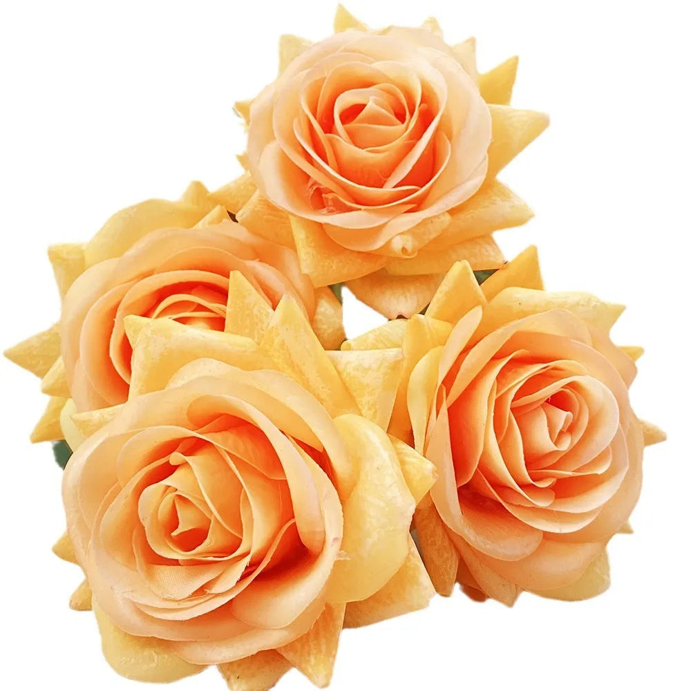 Silk fabric artificial rose bouquet in assorted colours with realistic petals, approximately 42cm long