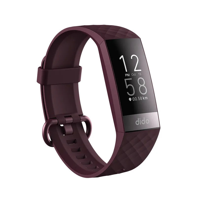 Black smart bracelet with 1.1-inch screen showing health metrics like heart rate and ECG, on a wrist.