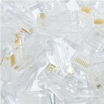 White RJ45 network modular plug with three-fork gold-plated contacts and all-copper insert material