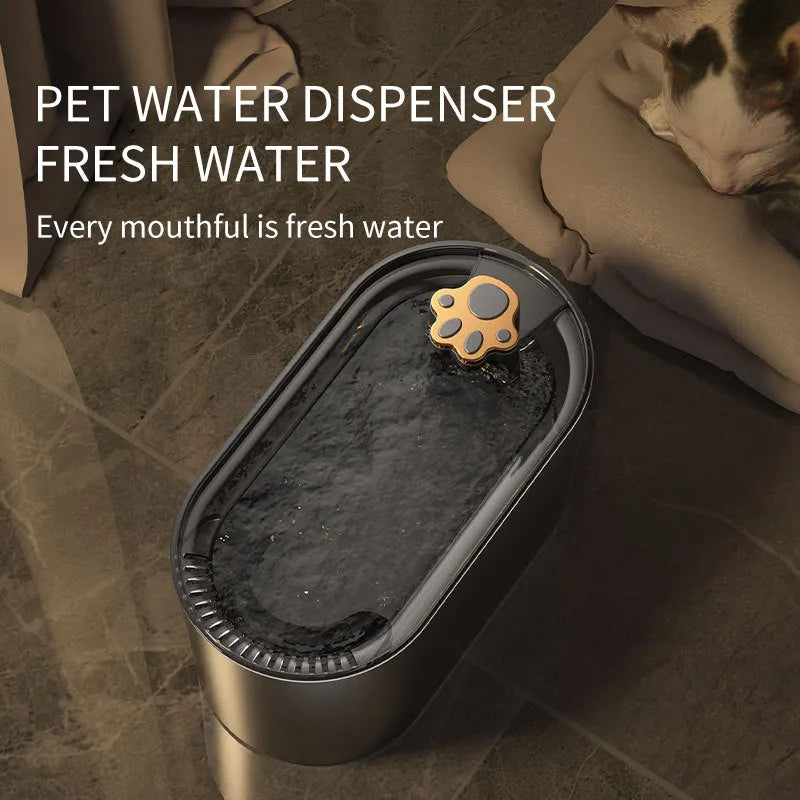 Berlin Blue 3-litre automatic pet water fountain with filter and LED light on a wooden floor.