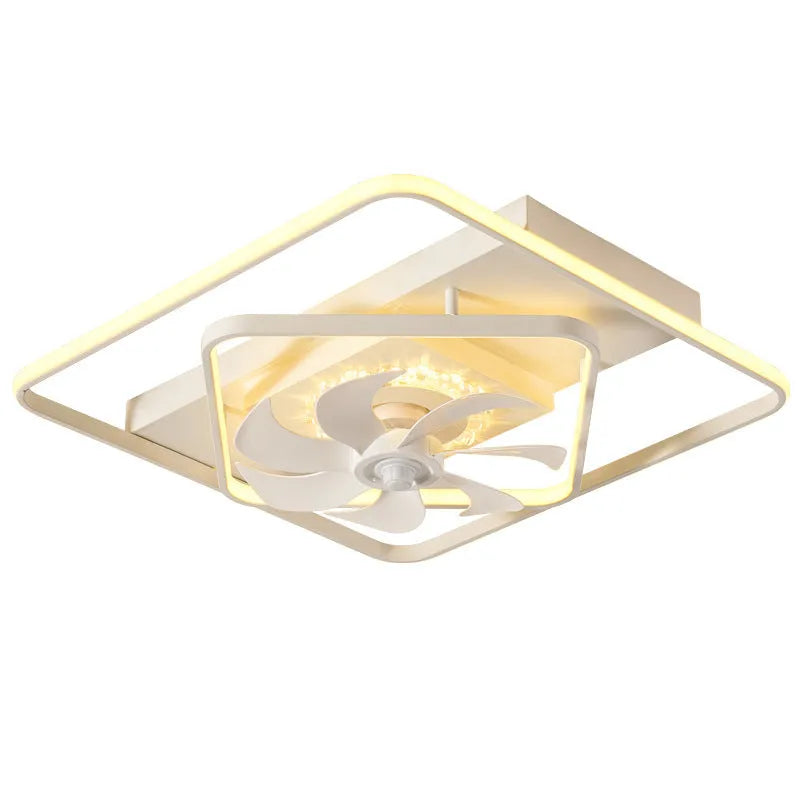 Modern thin suction ceiling fan with light, 1100 by 700mm, with plastic blades and an acrylic lampshade.