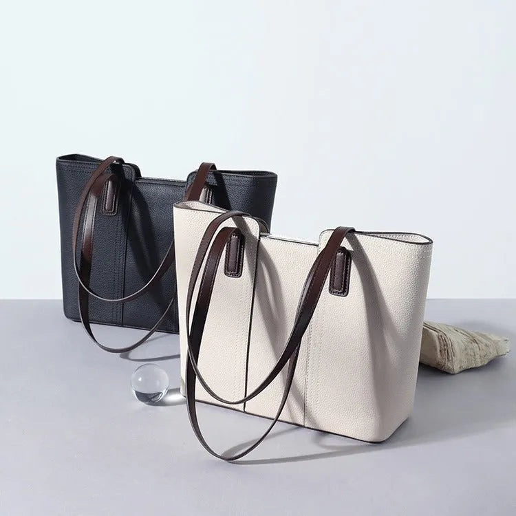 Women's genuine leather commuter shoulder bag in khaki colour with sandwich pocket and internal organisation