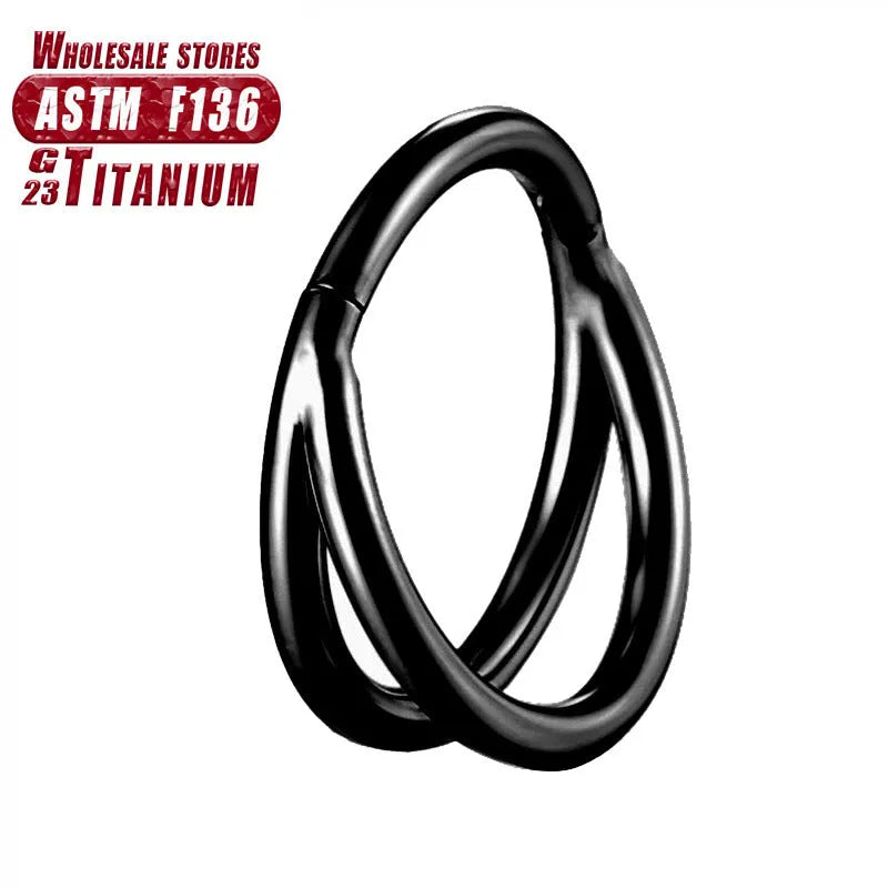 Titanium alloy fork nose ring for piercings, shown in silver colour on a black background.