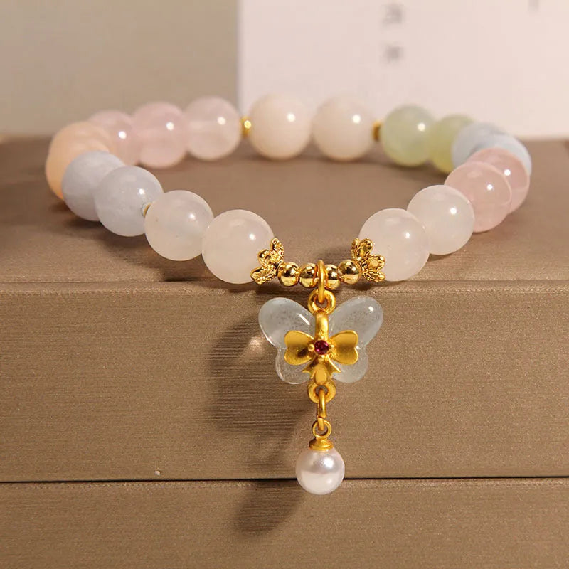 Crystal bracelet with colourful Morganite butterfly pendant for women