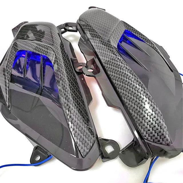 Pair of Yamaha NMAX carbon fibre LED side lamps for 125 and 155 models.