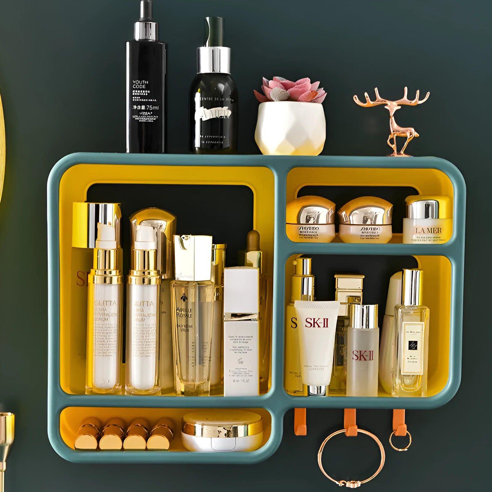 Plastic dust-proof wall shelf for cosmetics in white, 36.2x27.2x9.3cm, wall-mounted storage box