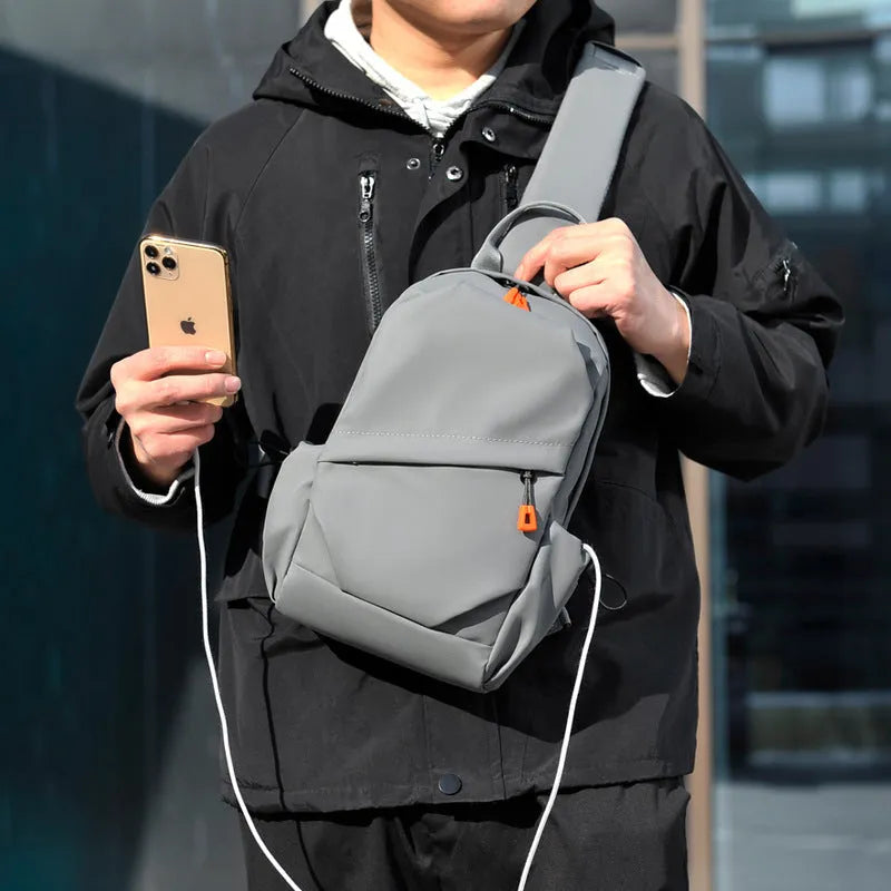 Men's black polyester crossbody bag with single shoulder strap