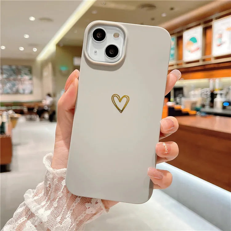Brown silicone iPhone case with hot stamping love design showing simple cartoon style