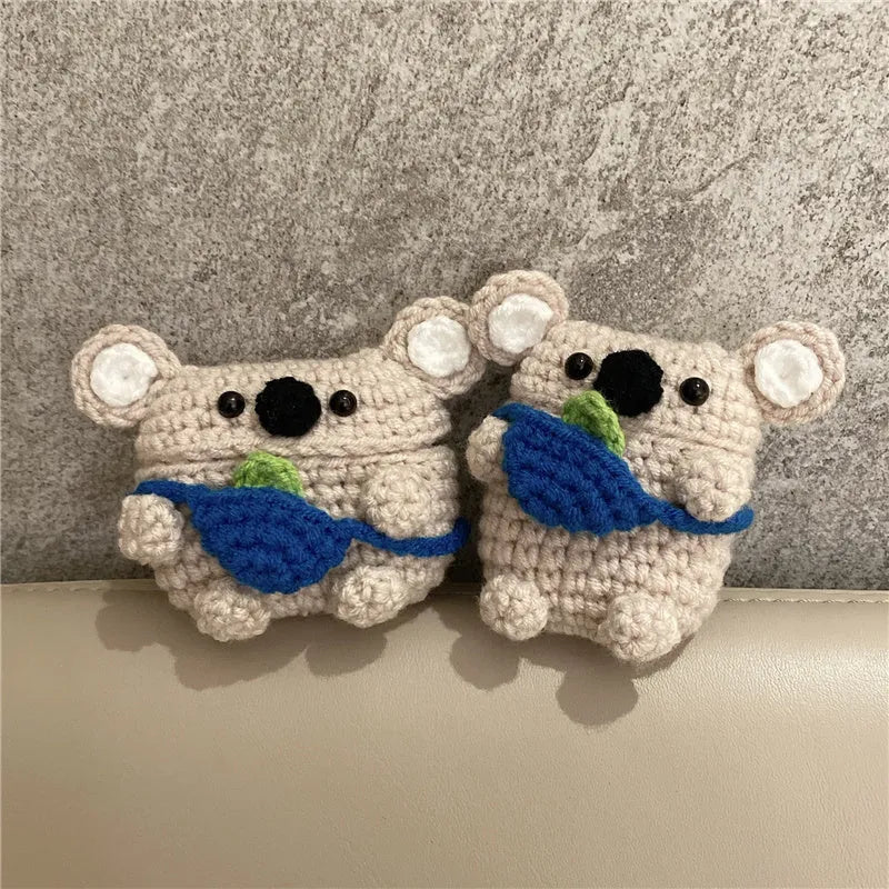 Handmade knitted koala bear backpack cover for AirPods protective case