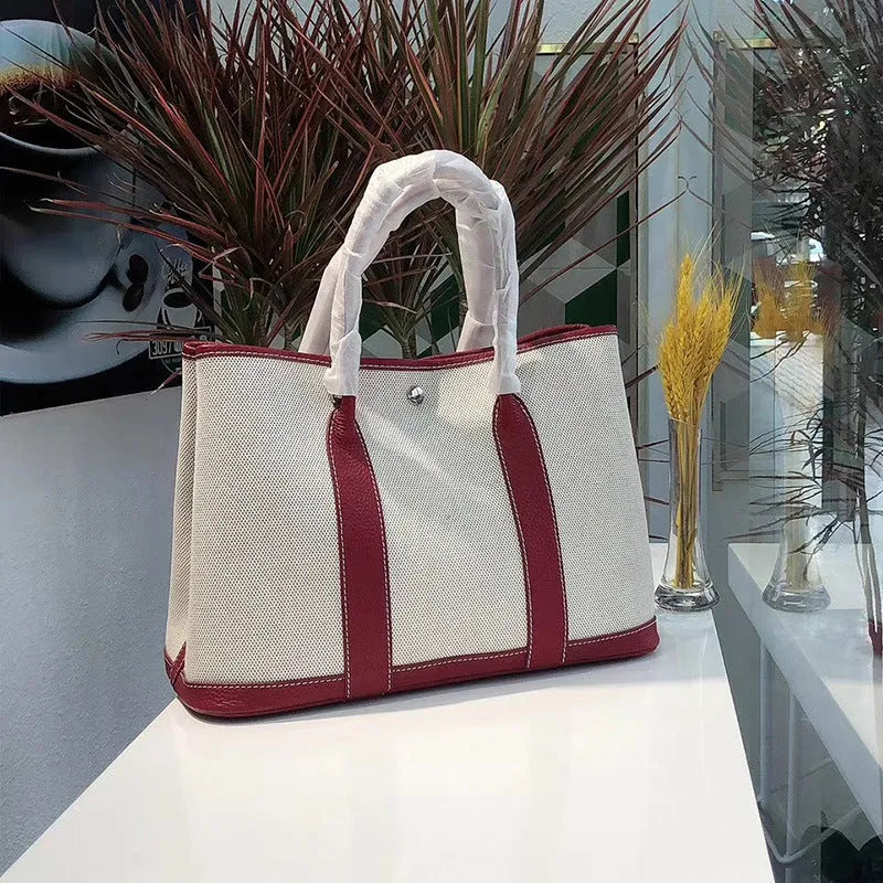 Women's canvas and leather crossbody bucket tote bag in multiple colour options