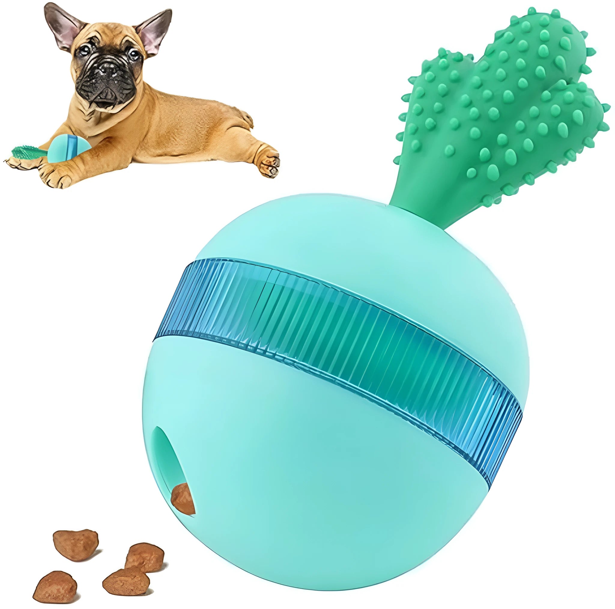 Blue durable rubber interactive treat dispensing dog toy for medium and large dogs