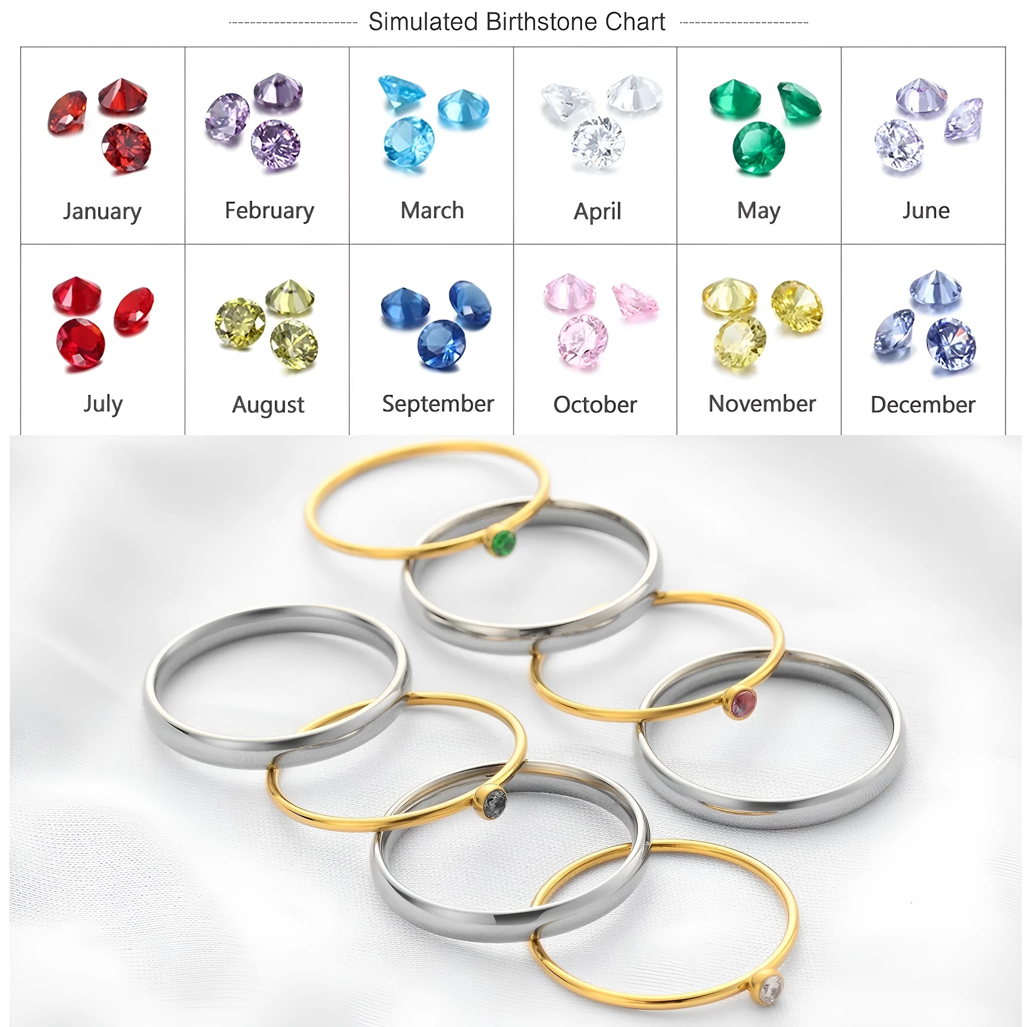 December birthstone engraved titanium steel ring with geometry shape and steel lettering on band.