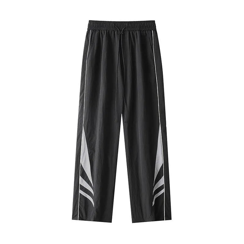 Men's straight leg summer trousers in black or grey with elastic waistband for plus size figures