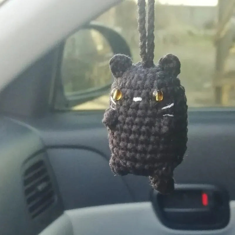 Hand-woven polyester car hanging ornament in cartoon design hanging from rear-view mirror