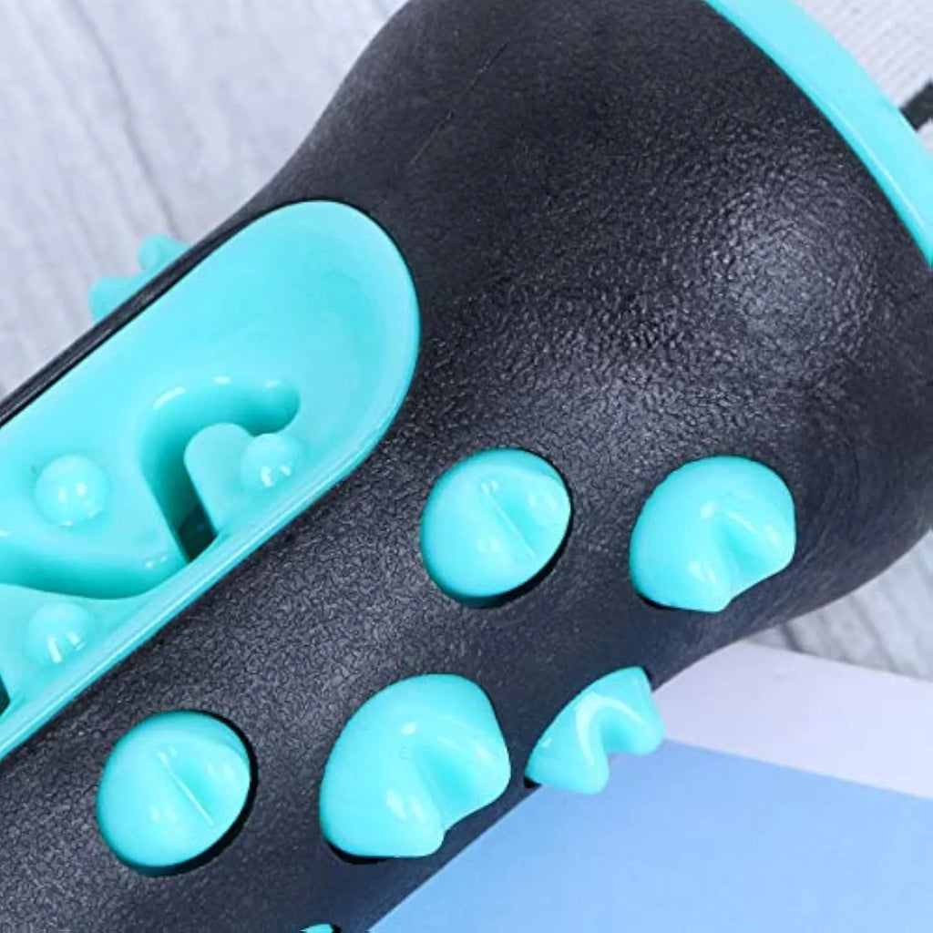 Natural rubber dog toothbrush chew toy in blue colour for dental cleaning, 15cm long.