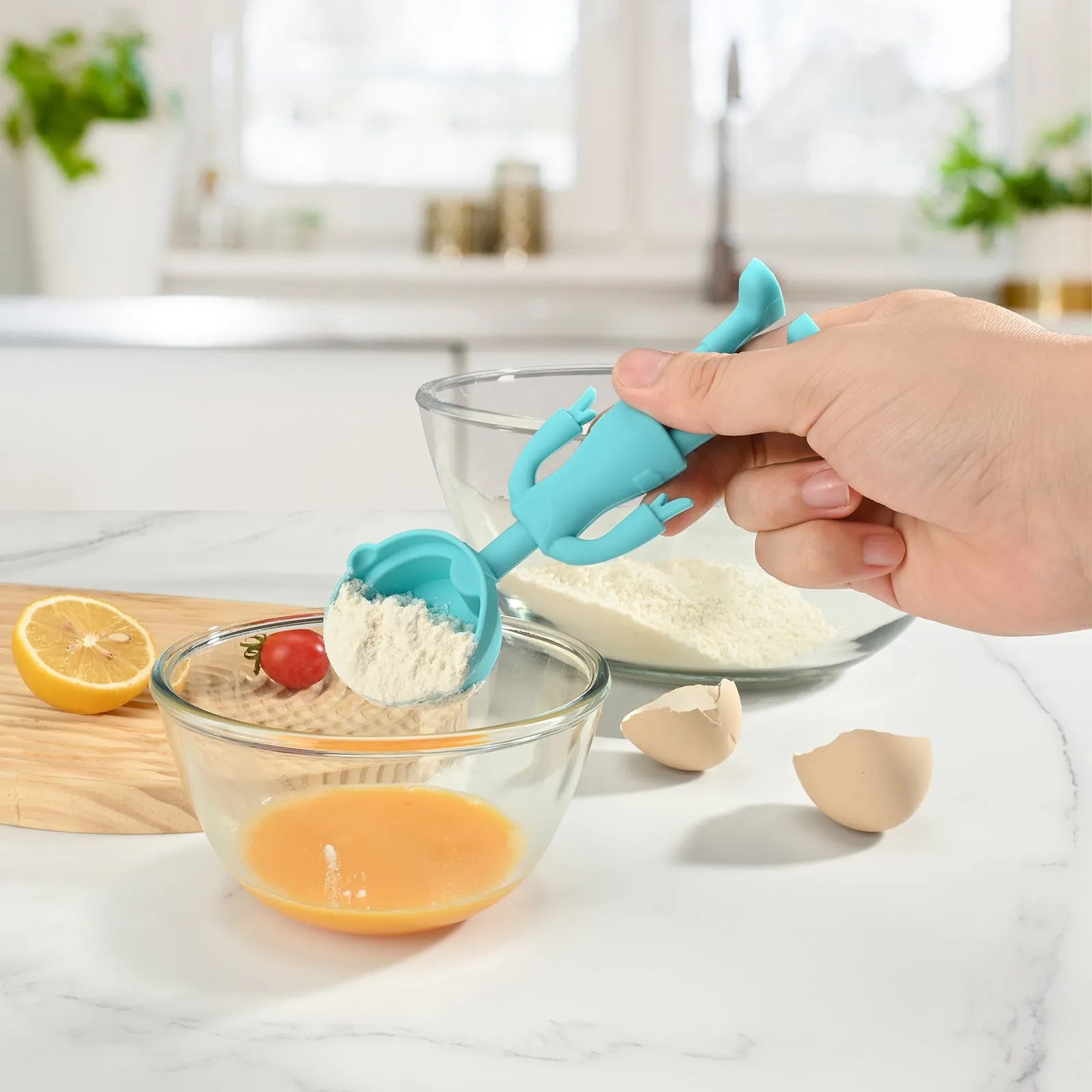 Children's baking silicone tools five-piece set with rolling pin, cutters and spatula in random colour box packaging