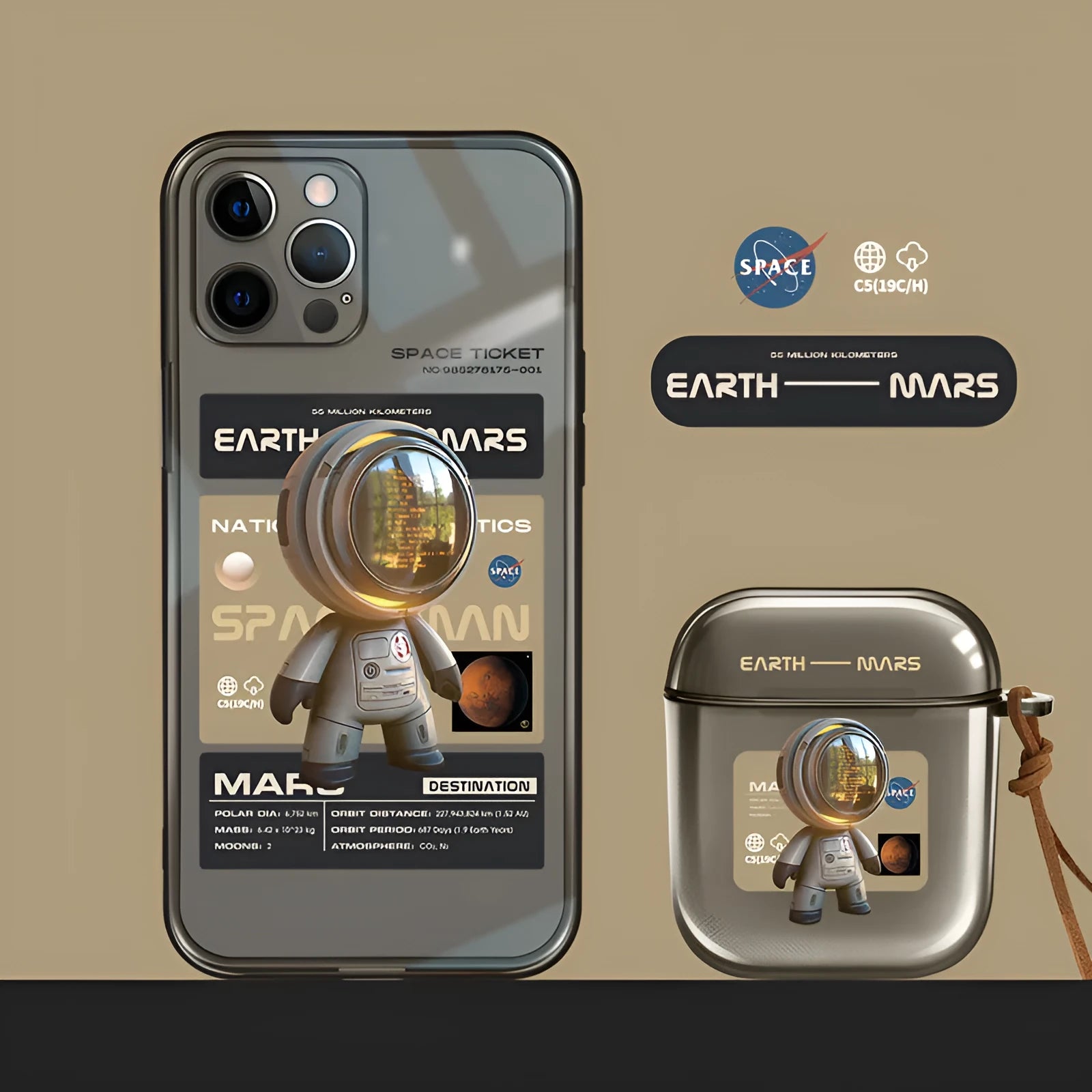 Black soft TPU mobile phone case with Mars Ticket graphic design for Apple iPhone