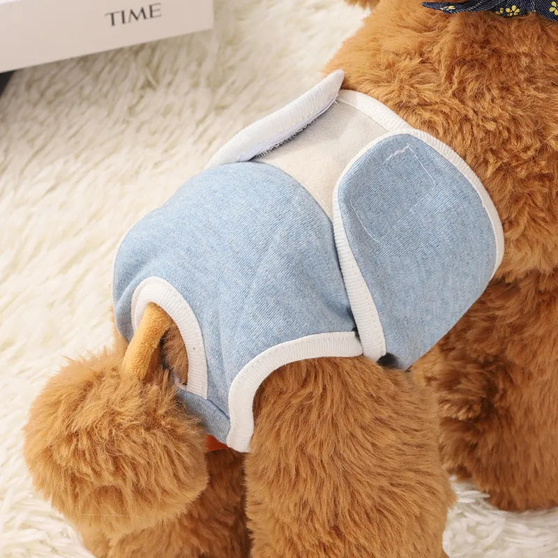 Light blue dog physical safety pants made from breathable pure cotton with elasticated waist