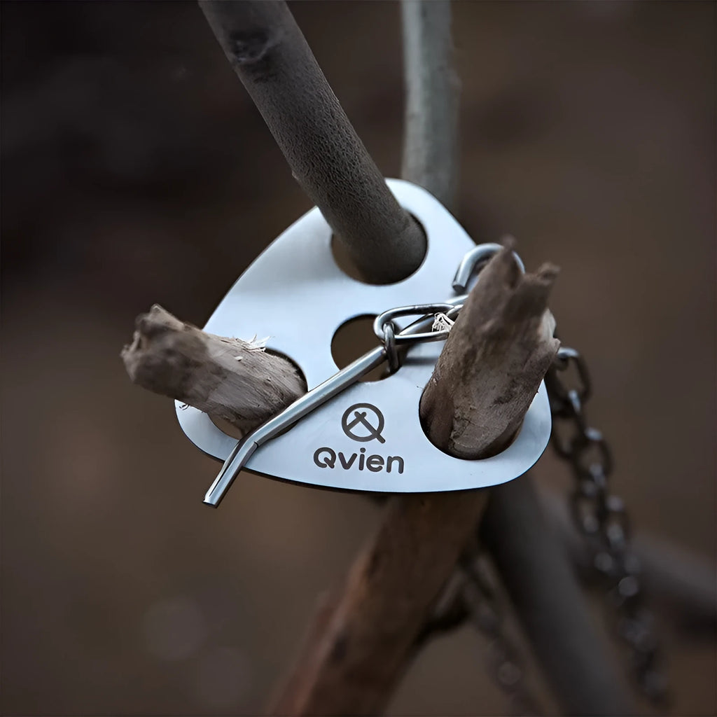 Silver stainless steel triangle hanging pot support with 118cm chain for camping outdoor cooking