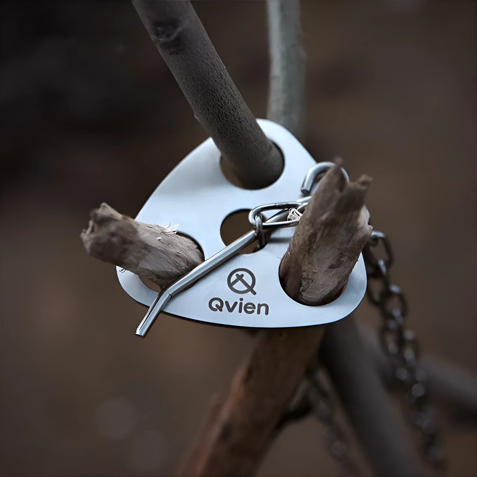 Silver stainless steel triangle hanging pot support with 118cm chain for camping outdoor cooking