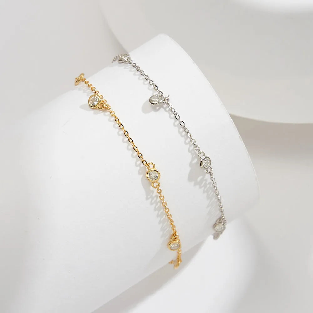 Women's silver anklet with geometric zirconium pendant in gold and white gold colour options