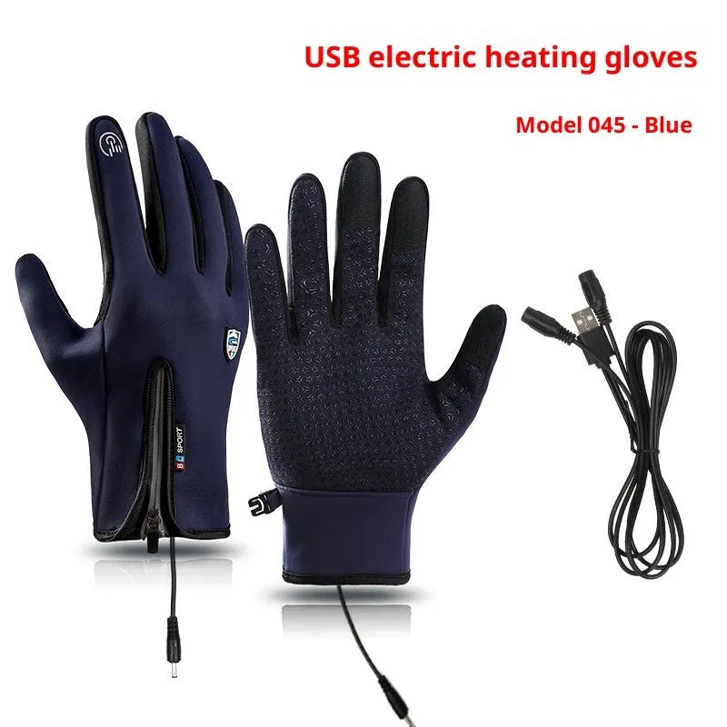 USB heating men's and women's winter cycling gloves in constant temperature black with reflective night vision panels