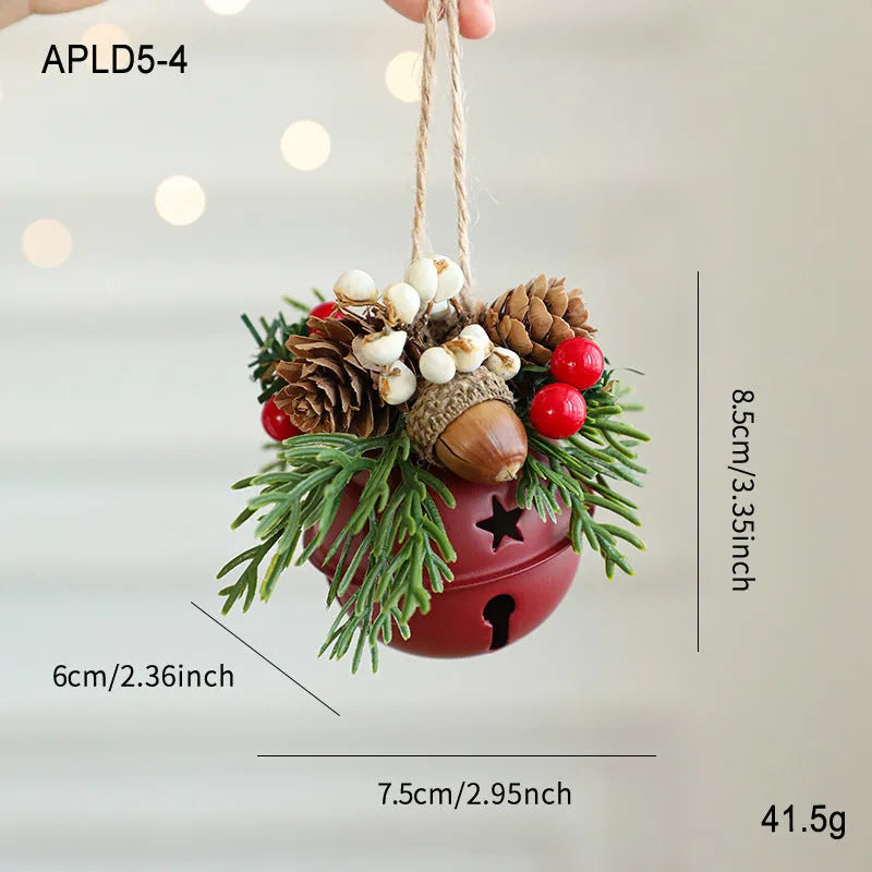 Wrought iron mixed pendant with antlers, bowknot, pine cone, and bell in golden finish