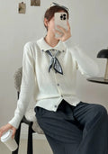 Lazy Fashion lapel and scarf detail cardigan sweater in acrylic fabric