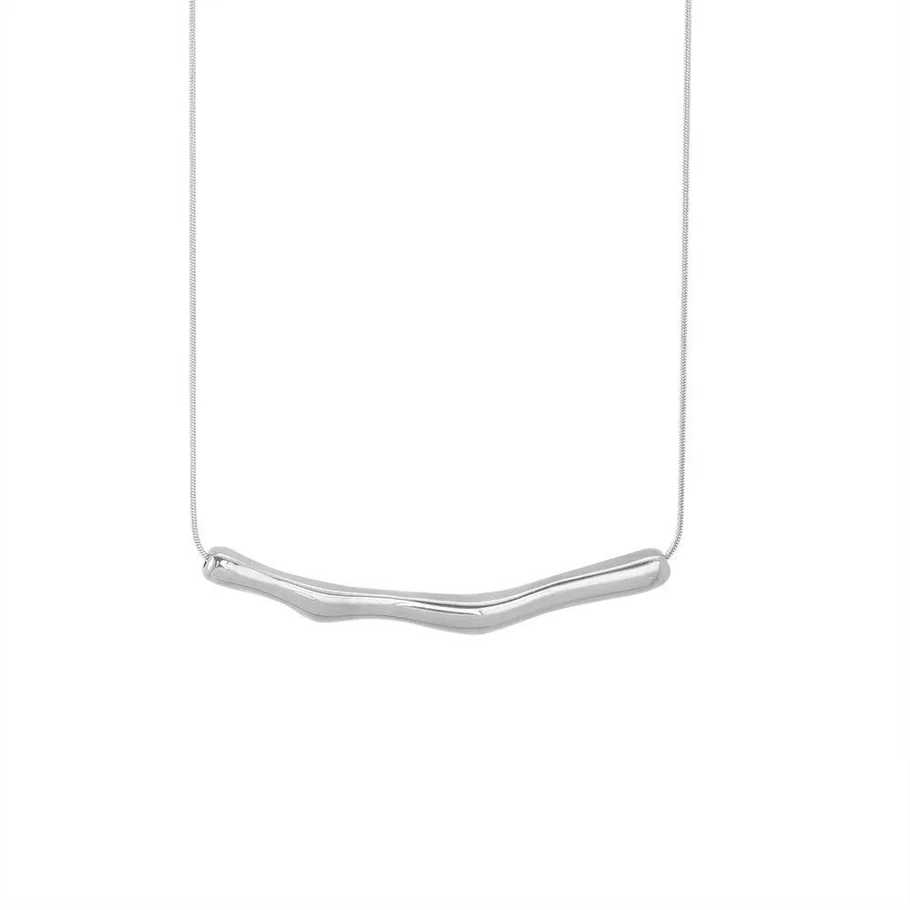 Women's titanium steel pleated necklace with irregular fold design in gold or steel colour electroplated finish