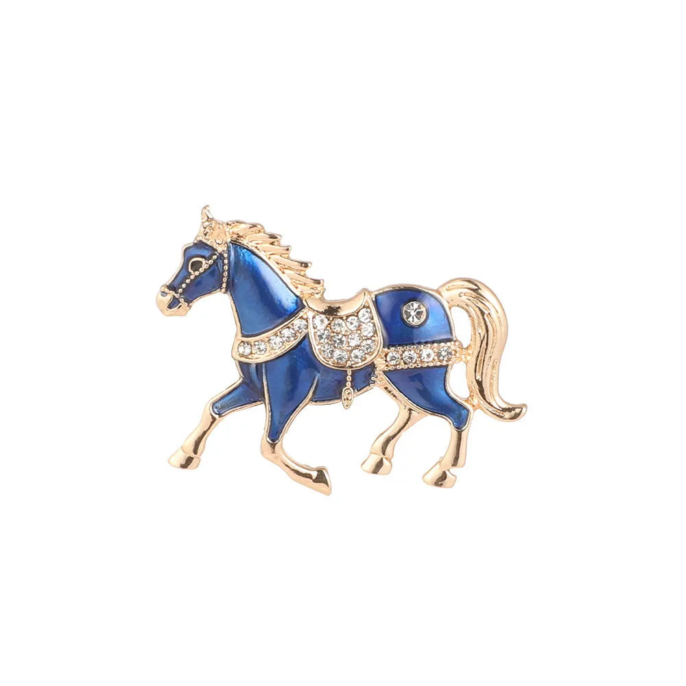 Chinese zodiac horse drop oil diamond brooch in alloy, unisex design, available in four colour options