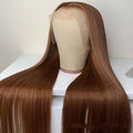 Brown human hair wig with 13x6 lace front and 150% density on a mannequin head