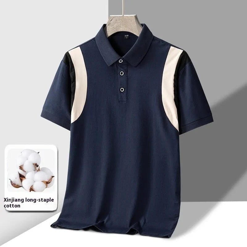 Men's striped cotton T-shirt with short sleeves in Korean style loose fit
