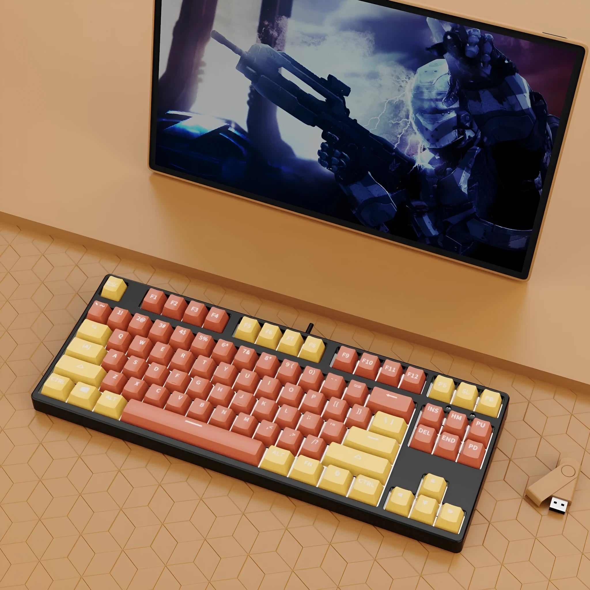 87-key mechanical gaming keyboard with colourful keycaps and metal chassis