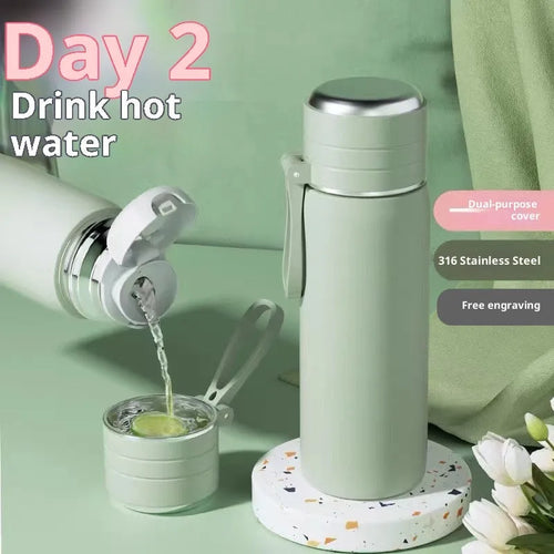 316 stainless steel food grade thermos cup with tea and water separation, 500ml capacity, beige colour