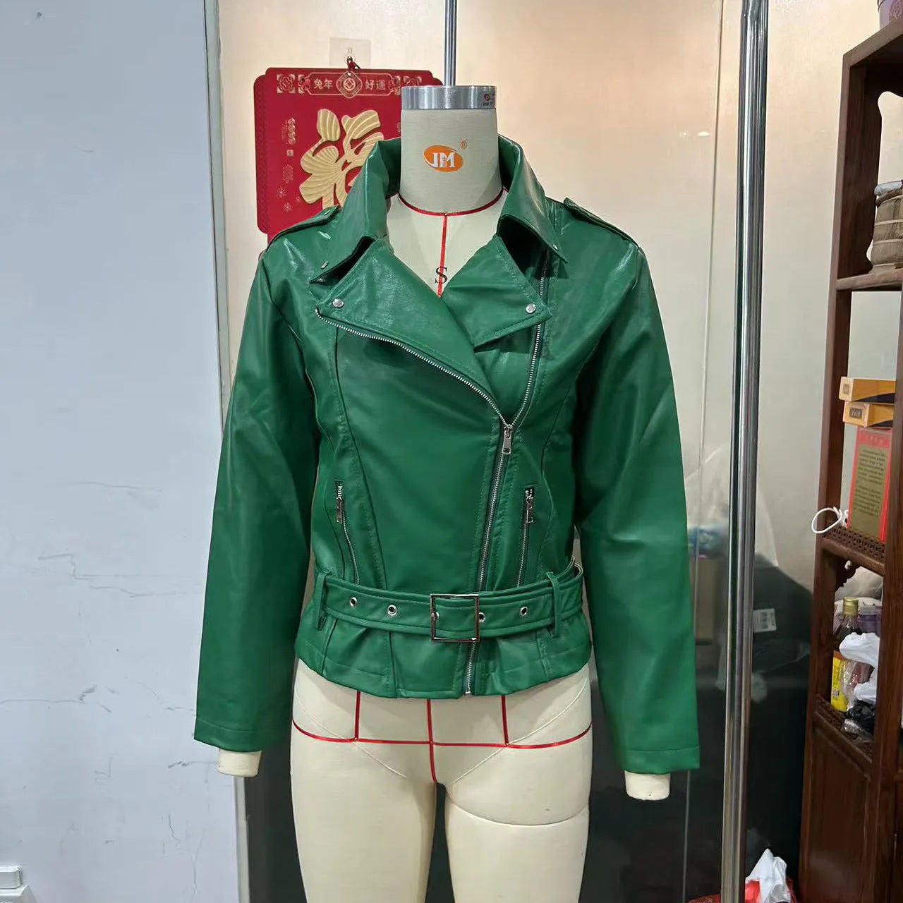 Black punk short belt lapel locomotive style jacket with Peter Pan collar and drawstring detail in polyester fibre